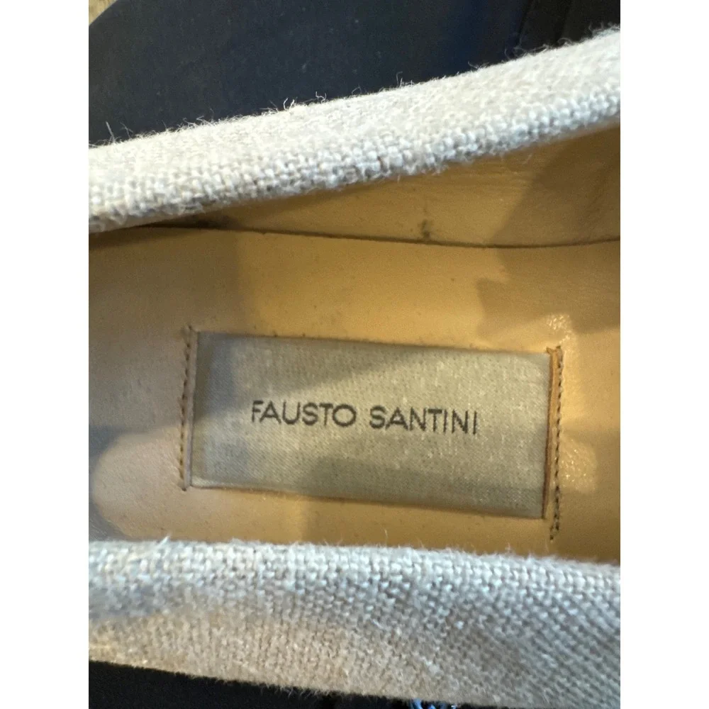 Fausto Santini Women 7-7.5 EU 37.5 Beige Linen Flats Italian Leather Sole Loafer